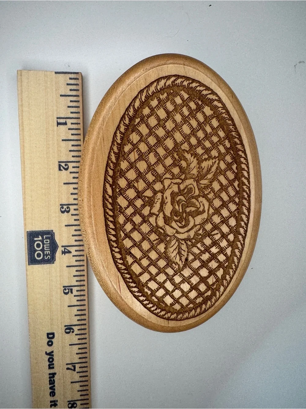 Handmade Oval Wood Trinket Box with Floral Pyrography - Natural Wood